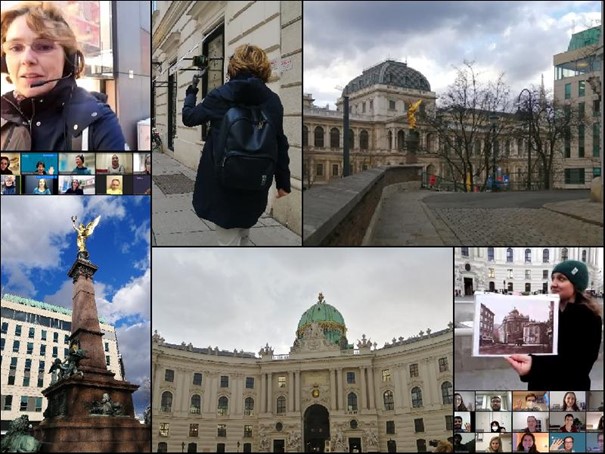 Fotocollage des Stadtrundgange von Wien mit Bildern von Wien und der Führerin Angelika Kronberger