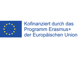 Ein Logo: Links Text: Kofinanziert durch das Programm Erasmus+ der Europäischen Union, rechts: EU Flagge