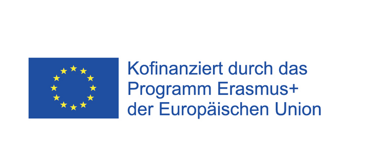 Ein Logo: Links Text: Kofinanziert durch das Programm Erasmus+ der Europäischen Union, rechts: EU Flagge